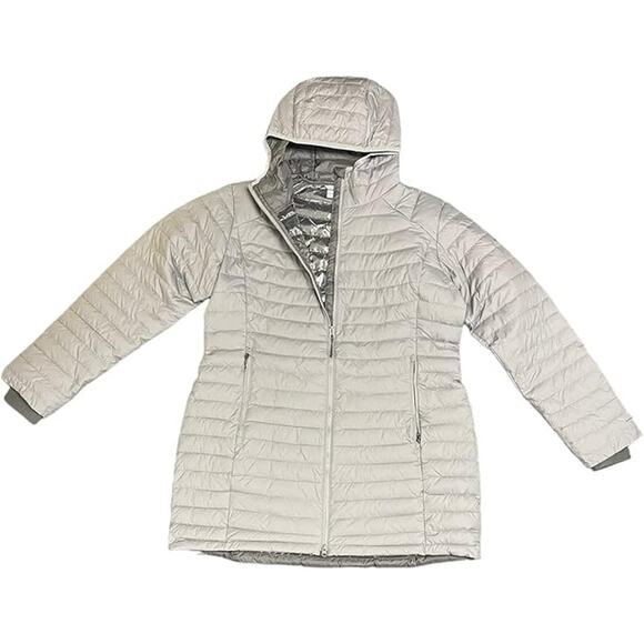 NWT Columbia Women's White Out Mid Omni-Heat Long Hooded Puffer Jacket Silver L - Picture 1 of 1